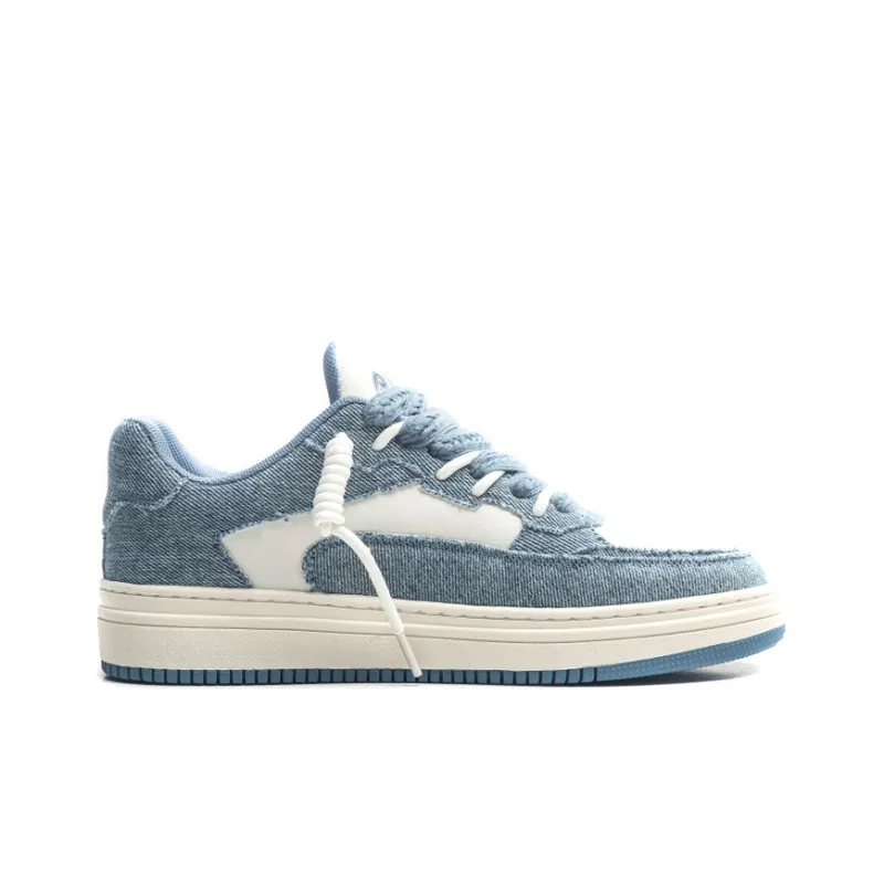 Jifffly Anti Slip And Wear Resistant Height Increasing Low Top Skateboard Shoes Unisex Denim Blue-1