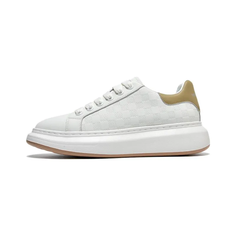 FAIRWHALE Breathable Low Top Stylish Skateboarding Shoes Men's White Apricot-0