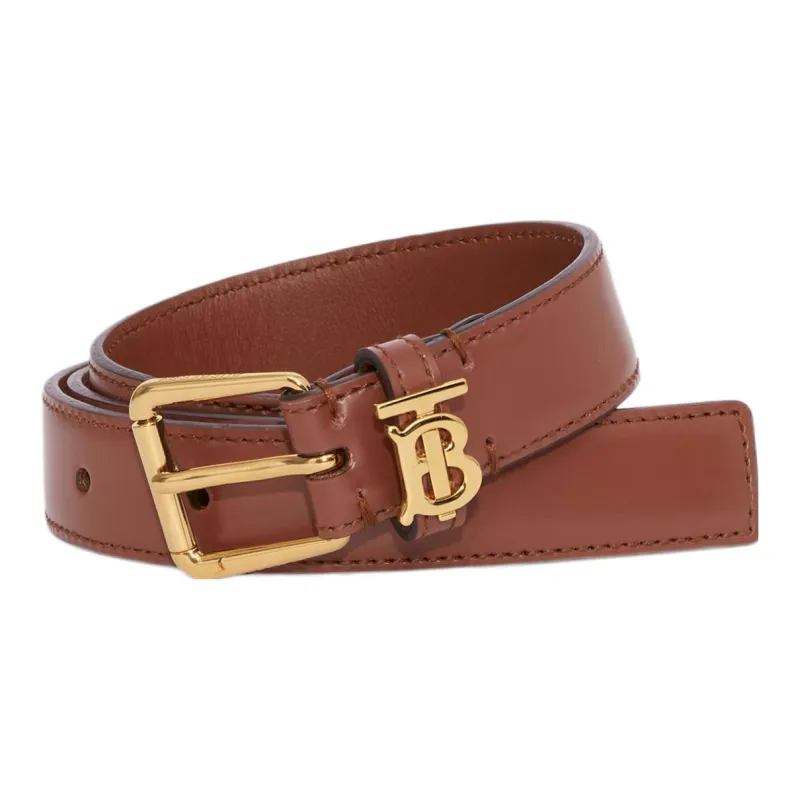 Burberry TB Logo Pin Buckle Smooth Cowhide Leather Belt Women's Brown Width: 2cm-0