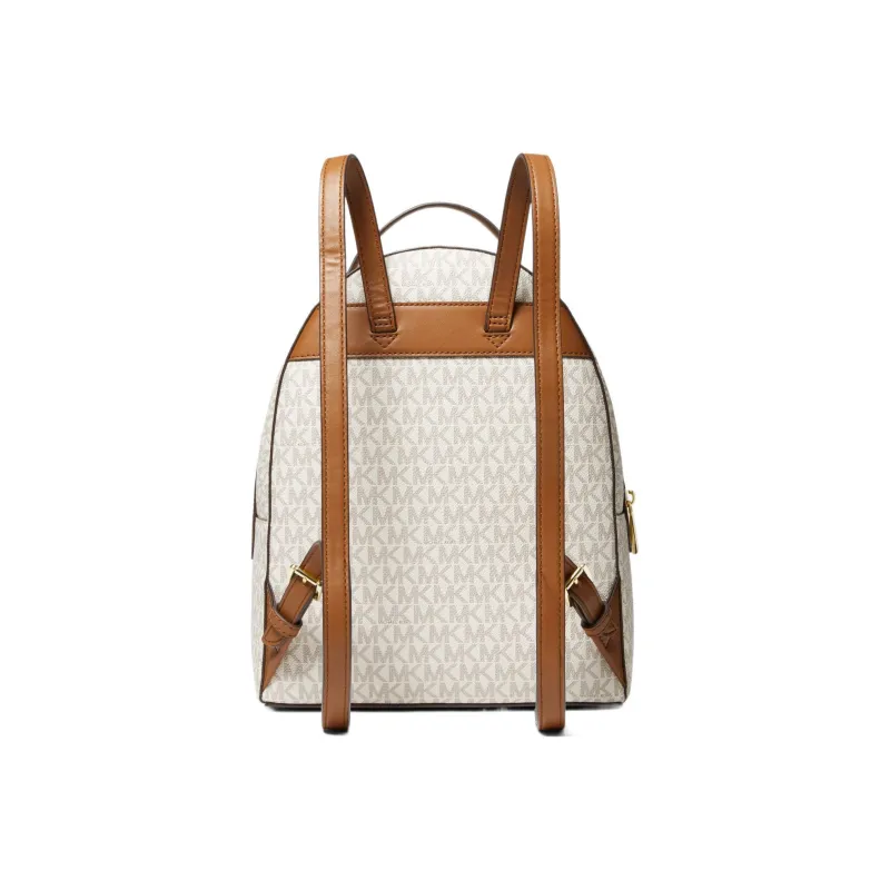 MICHAEL KORS Valerie Coated Canvas Backpack Medium Size Women's Vanilla White & Acorn Brown-2