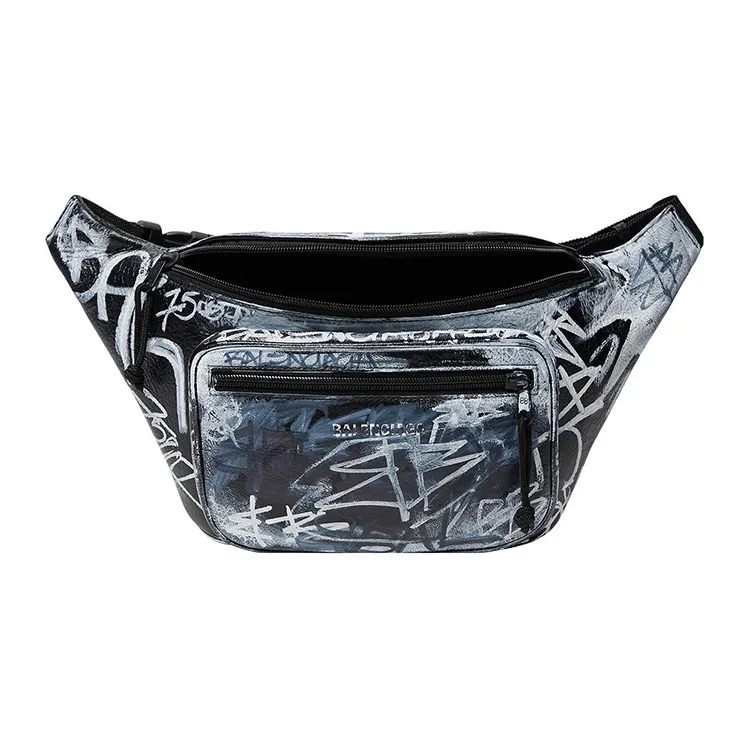 Balenciaga Explorer Patchwork Sheepskin Sling Bag Fanny Pack Men's Black/Multicolor-4