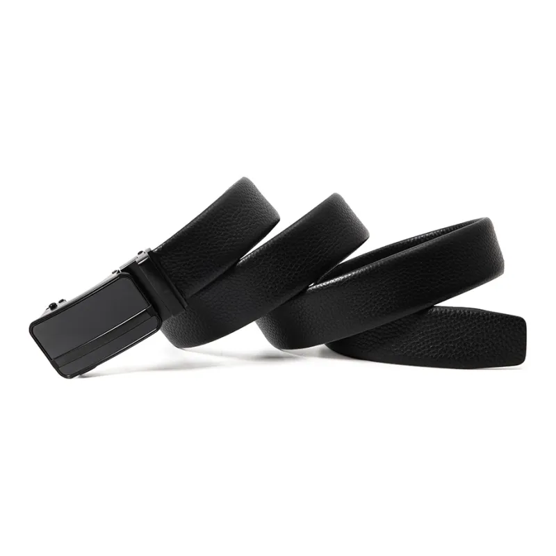 BAIJUAN Leather Belts Men Black Buckle Black Strap-3