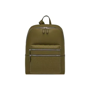 FERRAGAMO GANCINI Cow Leather Patchwork With Fabric Backpack Men's Olive Green
