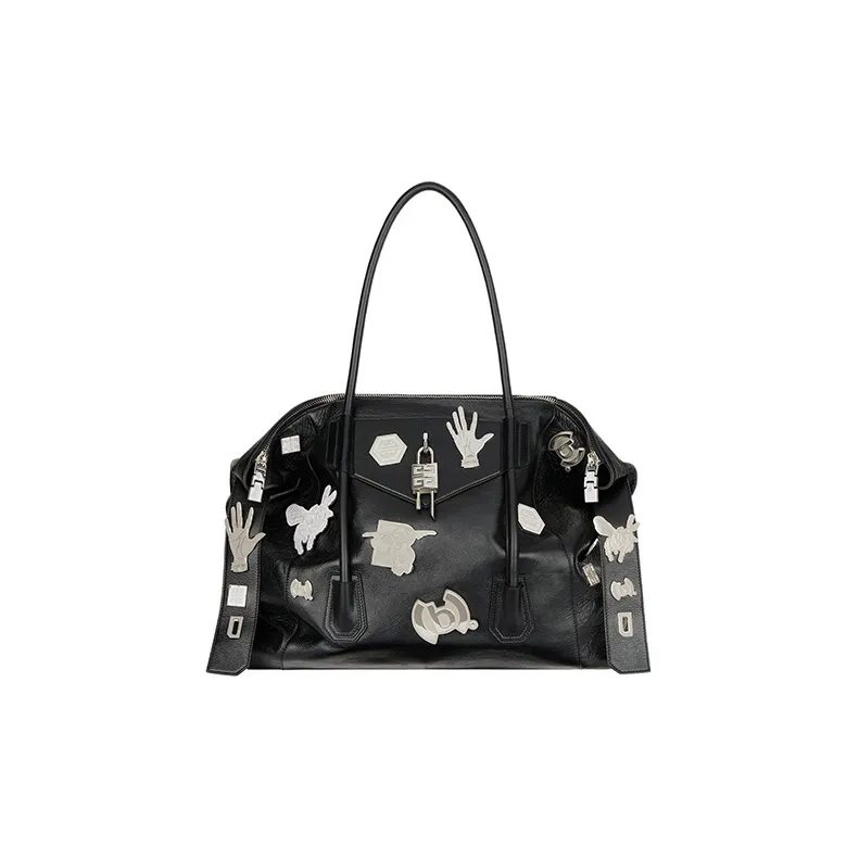 Givenchy BSTROY Collaboration Antigona Lock Calfskin Shoulder Bag Crossbody Bag Handbag Medium Size Women's Black-0