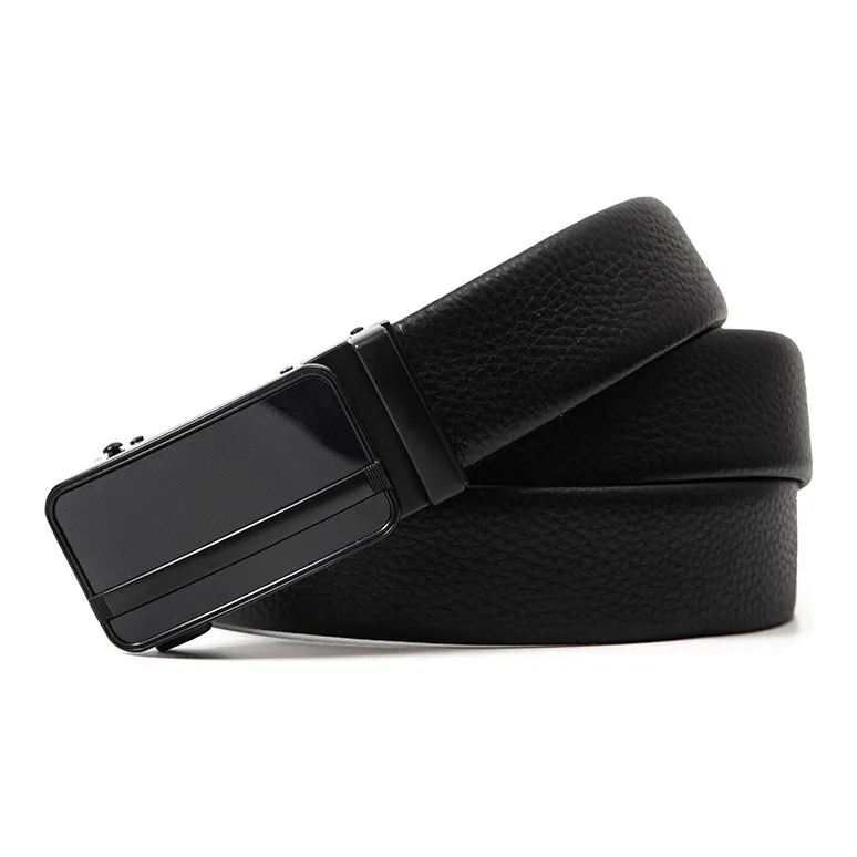BAIJUAN Leather Belts Men Black Buckle Black Strap-2