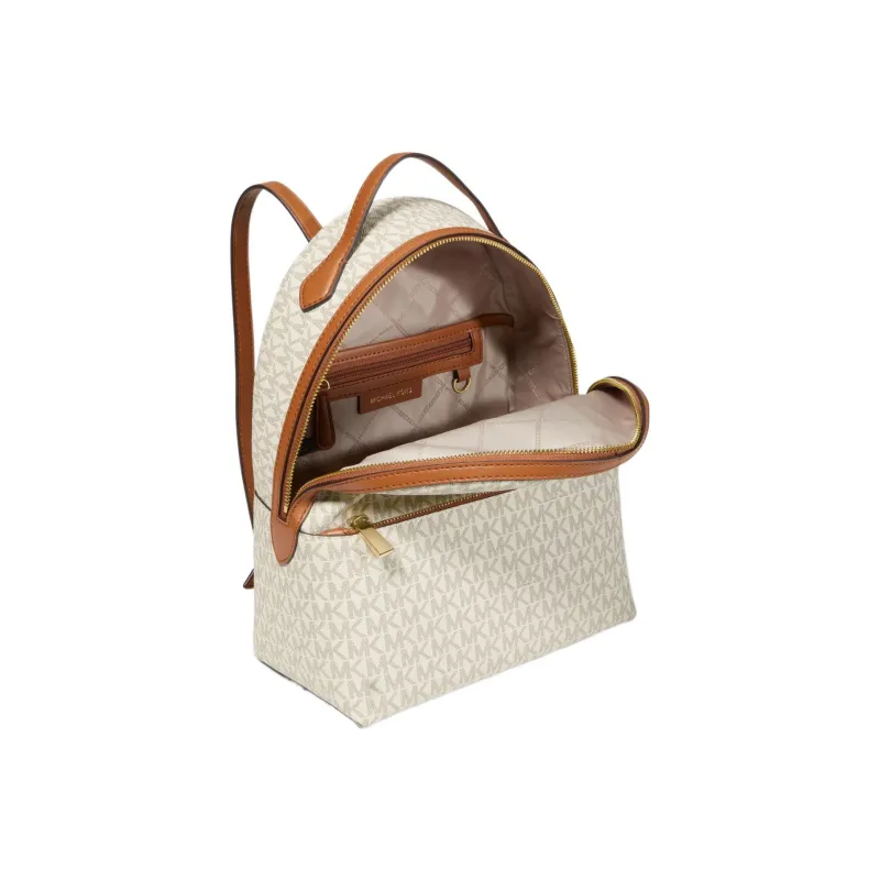 MICHAEL KORS Valerie Coated Canvas Backpack Medium Size Women's Vanilla White & Acorn Brown-1