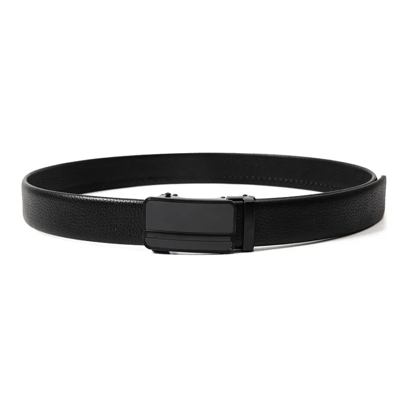 BAIJUAN Leather Belts Men Black Buckle Black Strap-4