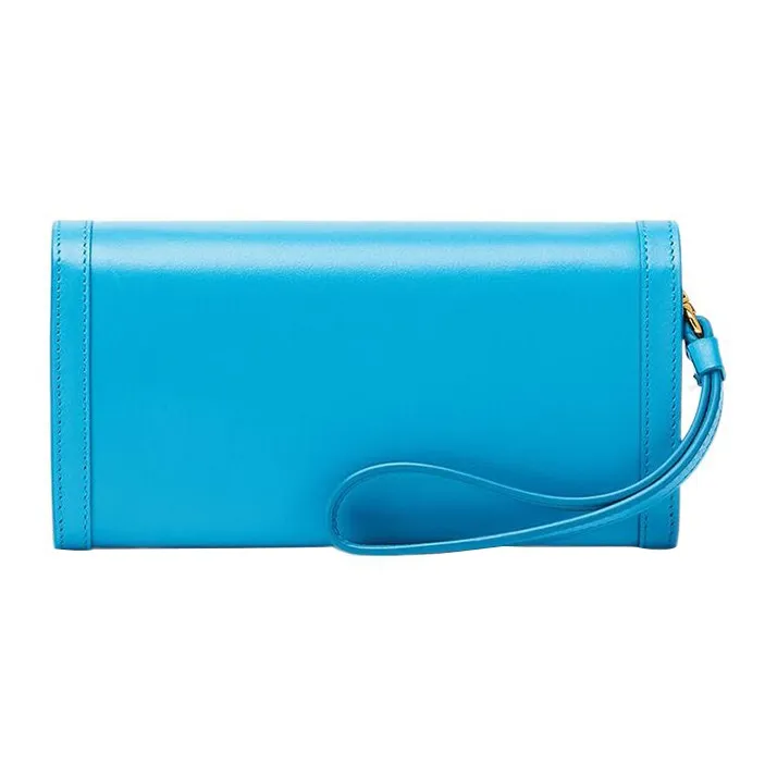 FANSIZHE Calfskin With Lambskin Trim Wallet Regular Women's Blue-1