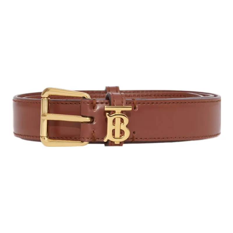 Burberry TB Logo Pin Buckle Smooth Cowhide Leather Belt Women's Brown Width: 2cm-1