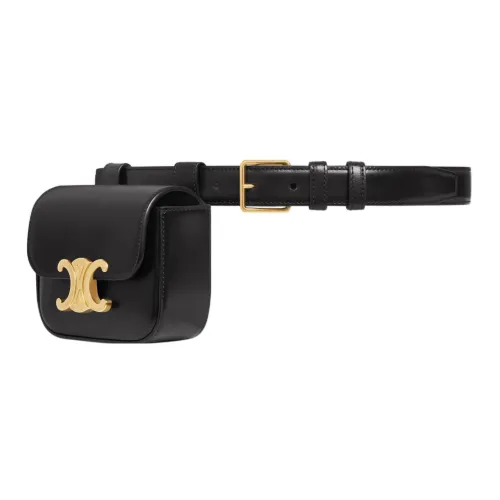 CELINE Triomphe Cow Leather Fanny Pack Mini Women's Black