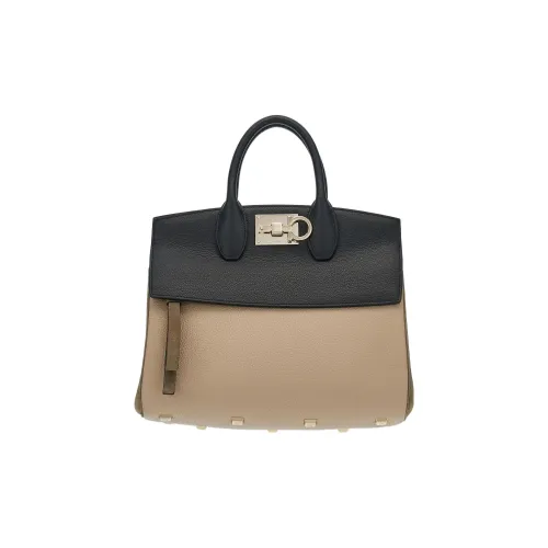 FERRAGAMO Studio Calfskin Shoulder Bag Crossbody Bag Handbag Small Size Women's Black/Beige