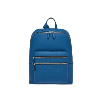 FERRAGAMO GANCINI Cow Leather Patchwork With Fabric Backpack Men's Blue