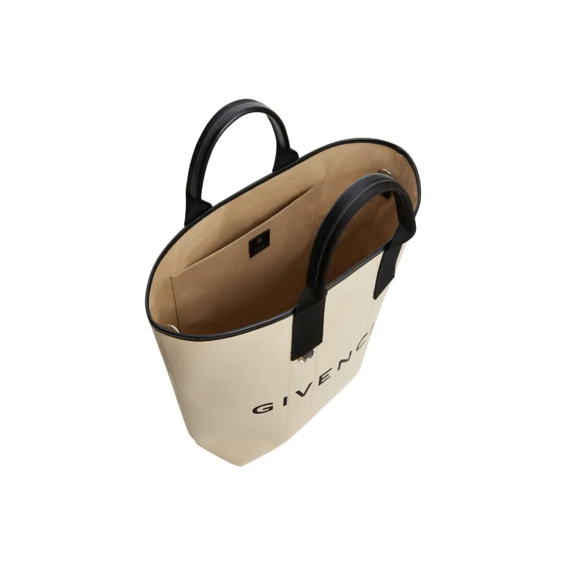 GIVENCHY Cotton With Calfskin Tote Bag Shopping Bag Shoulder Bag Crossbody Bag Handbag Large Size Men's Natural Beige-3