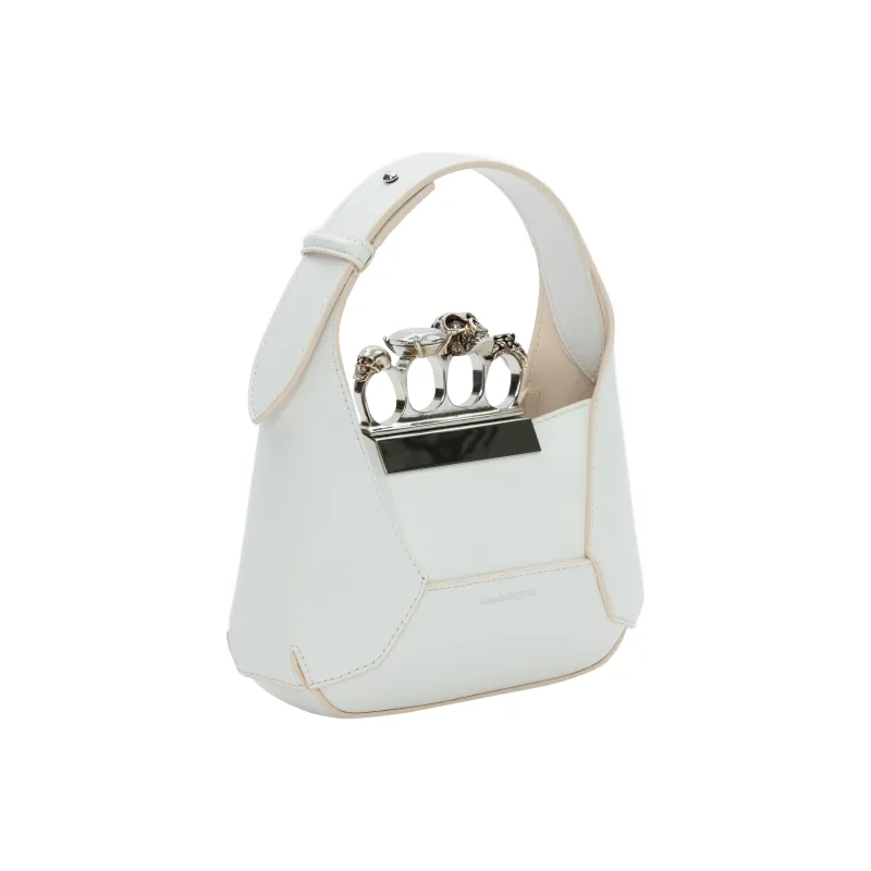 Alexander McQueen Smooth Cow Leather Hobo Bag, Shoulder Bag, Crossbody Handbag Mini Women's Ivory-1