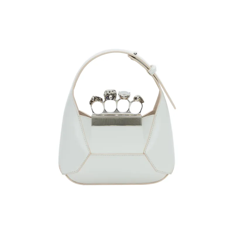 Alexander McQueen Smooth Cow Leather Hobo Bag, Shoulder Bag, Crossbody Handbag Mini Women's Ivory-2