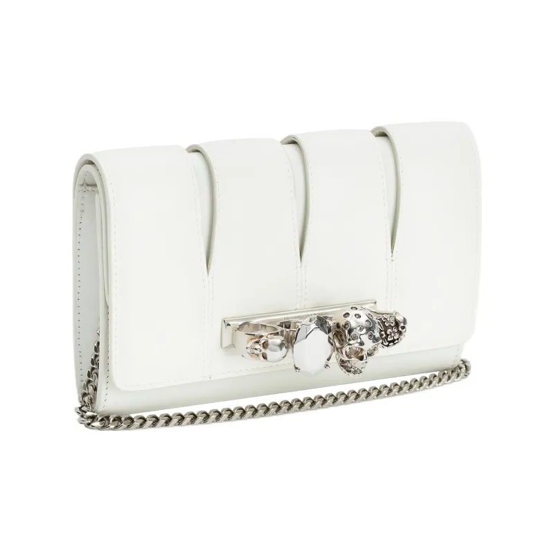 Alexander McQueen Sheepskin With Cow Leather One Shoulder Crossbody Clutch Women's Ivory-1