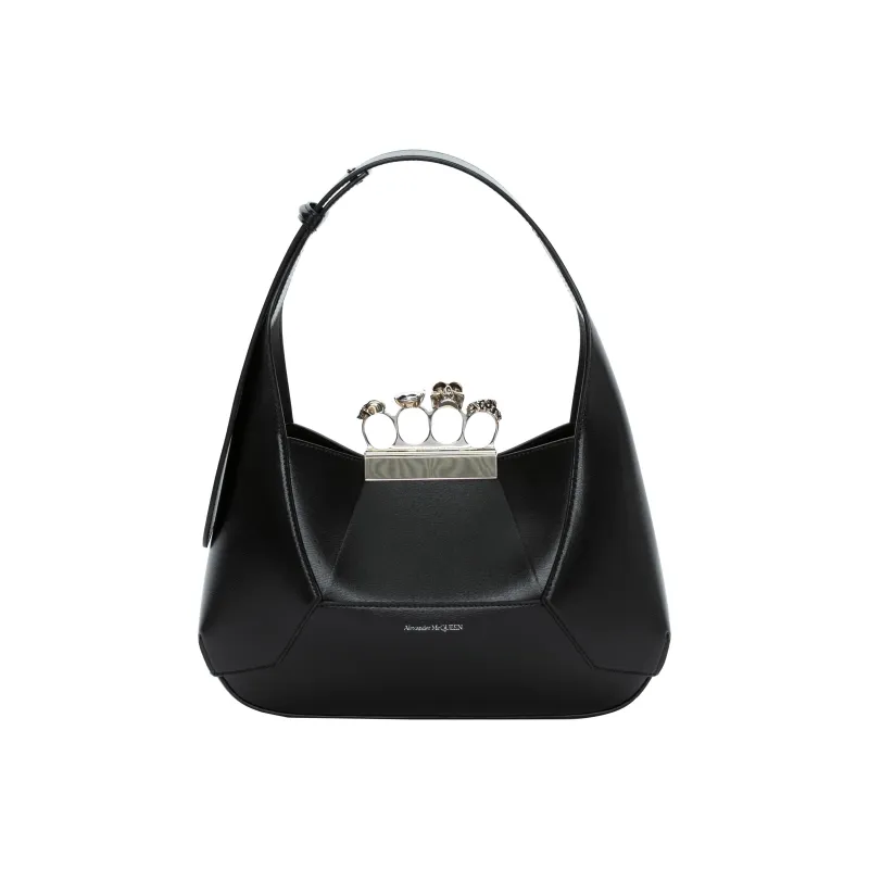 Alexander McQueen Smooth Cow Leather HOBO Bag, Shoulder Handbag Regular Women's Black-0