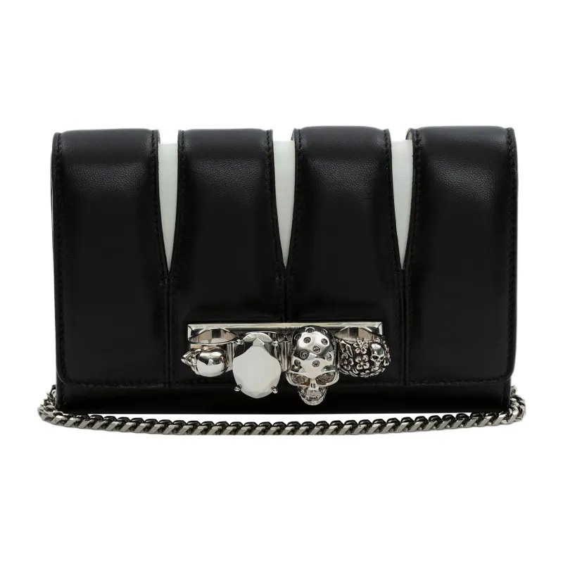 Alexander McQueen With Cow Leather And Sheepskin One Shoulder Crossbody Clutch Women's Black/Ivory-0
