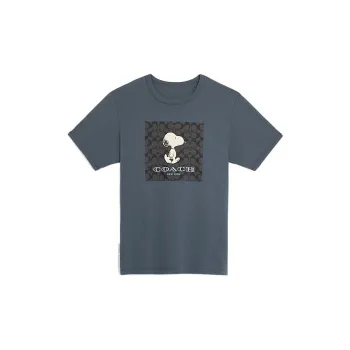 COACH Cartoon Dog Print Crew Neck Short Sleeved T Shirt T Shirt Men's Cement