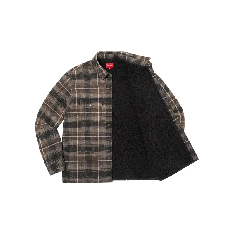 Supreme Shearling Lined Flannel Shirt Black S - POIZON