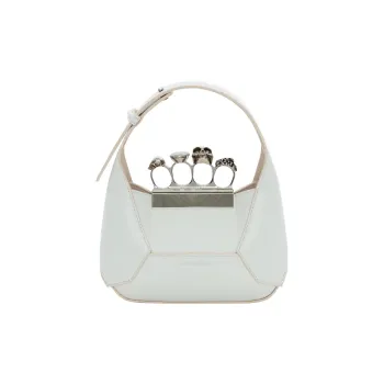Alexander McQueen Smooth Cow Leather Hobo Bag, Shoulder Bag, Crossbody Handbag Mini Women's Ivory