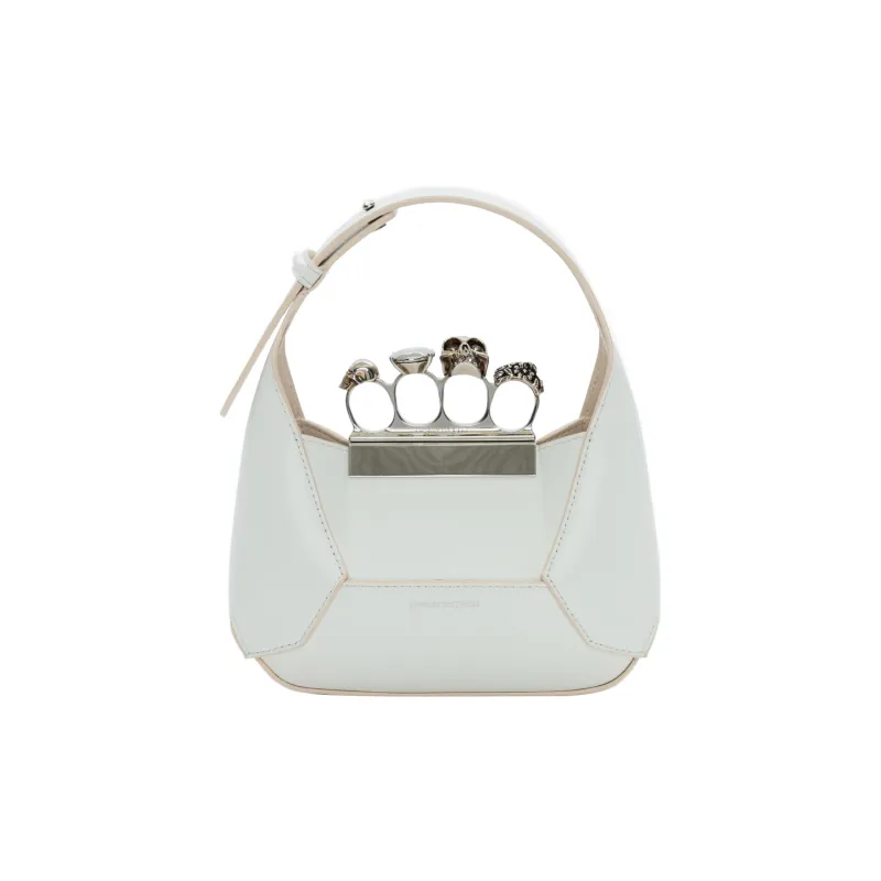 Alexander McQueen Smooth Cow Leather Hobo Bag, Shoulder Bag, Crossbody Handbag Mini Women's Ivory-0