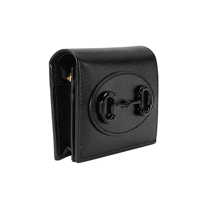 GUCCI Horsebit 1955 Leather Card Holder Wallet Women's Black-1