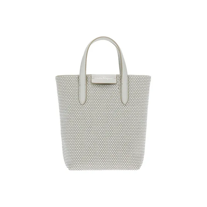 FERRAGAMO Fabric Cow Leather Patchwork Travel Bag Handbag Mini Women's Silver-0