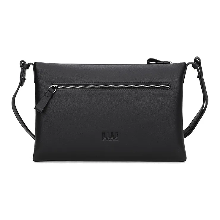 ELLE HOMME Top Grain Cow Leather Shoulder Bag Crossbody Bag Small Size Men's Black/Red-1