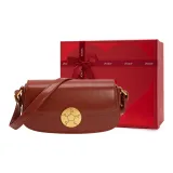 VENOF Cow Leather Shoulder Bag Small Size Women's Su Li Brown/Vintage Red/Fran White