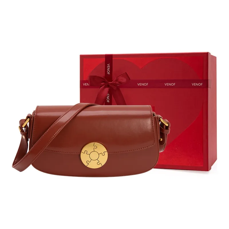 VENOF Cow Leather Shoulder Bag Trumpets Women's Pear Brown/Vintage Red/Fran White-8