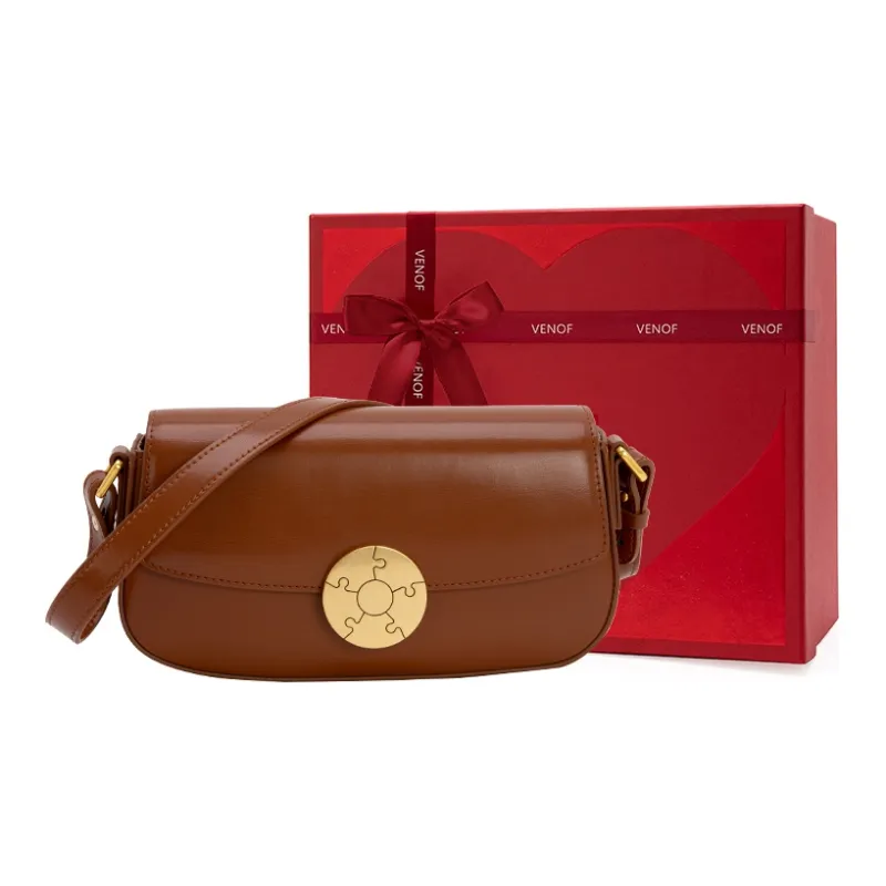 VENOF Cow Leather Shoulder Bag Trumpets Women's Pear Brown/Vintage Red/Fran White-7