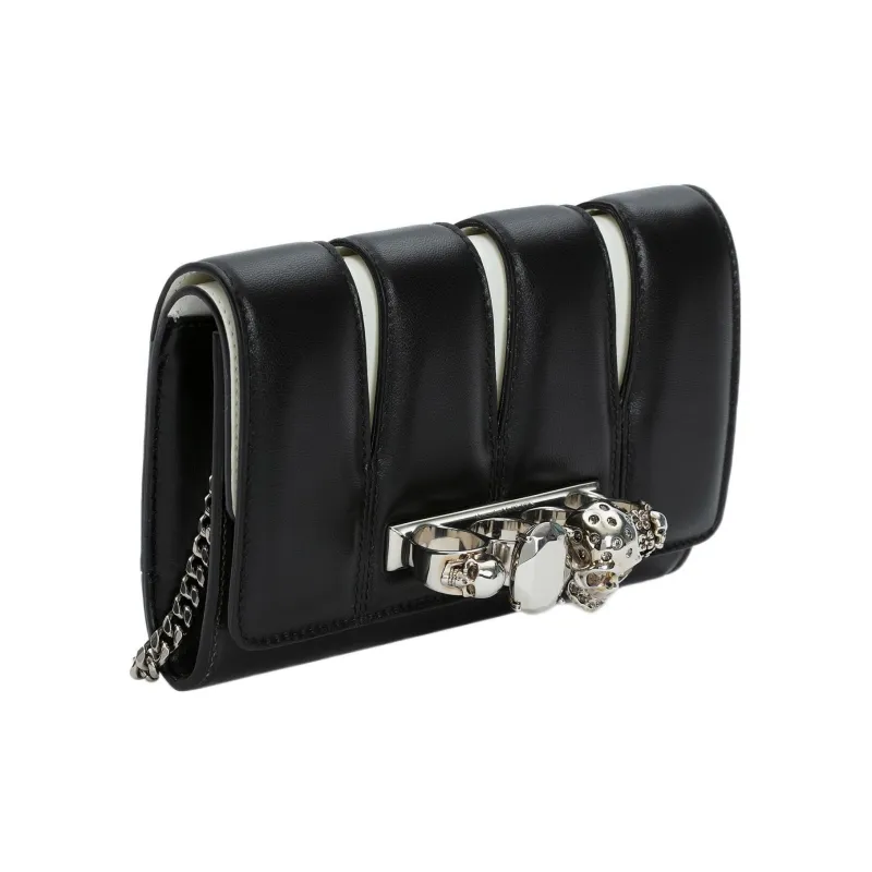 Alexander McQueen With Cow Leather And Sheepskin One Shoulder Crossbody Clutch Women's Black/Ivory-1