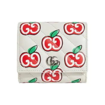 GUCCI GG Marmont Leather Card Holder Wallet Women's White