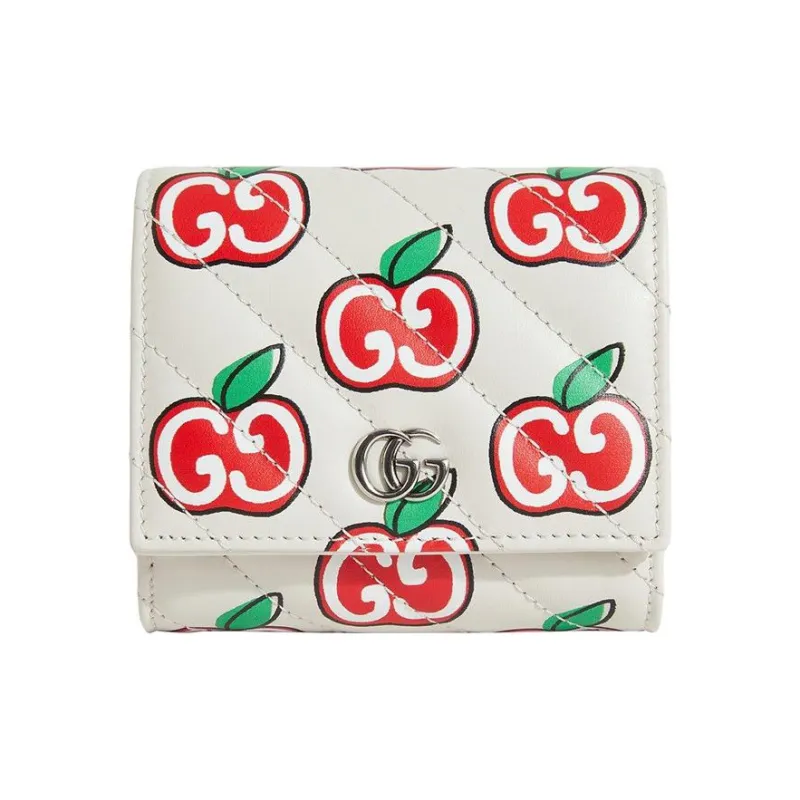 GUCCI GG Marmont Leather Card Holder Wallet Women's White-0
