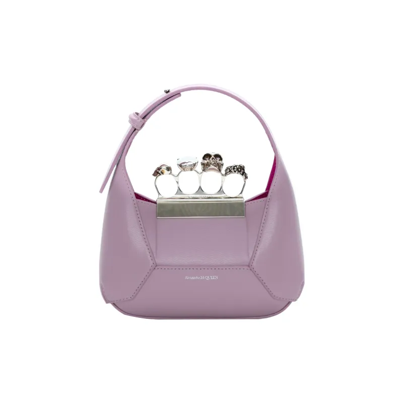 Alexander McQueen Smooth Cow Leather Hobo Bag, Shoulder Bag, Crossbody Handbag Mini Women's Vintage Pink-0