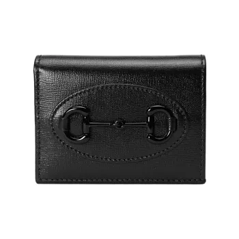 GUCCI Horsebit 1955 Leather Card Holder Wallet Women's Black