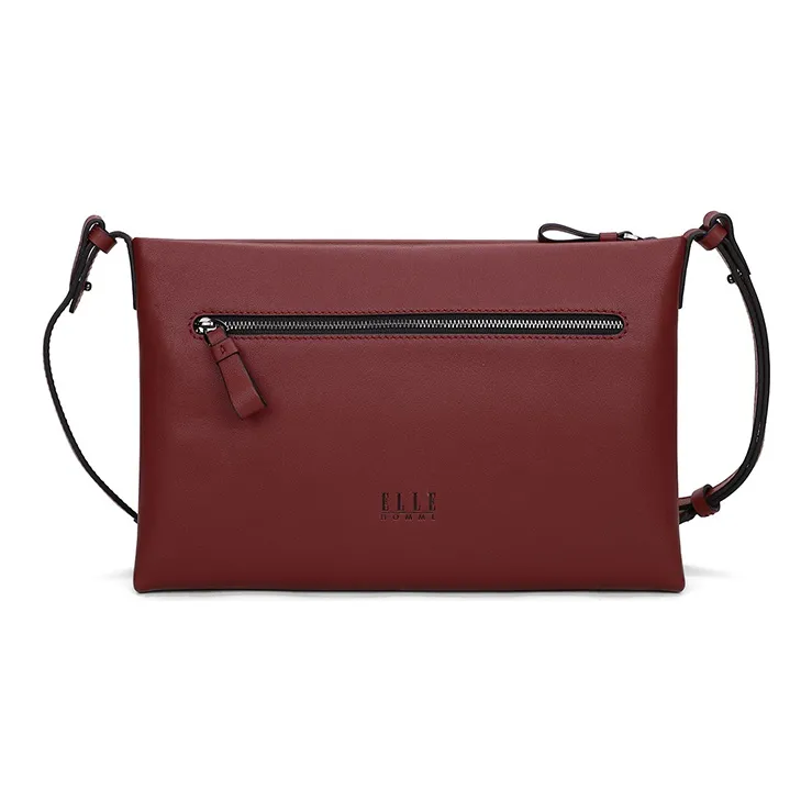 ELLE HOMME Top Grain Cow Leather Shoulder Bag Crossbody Bag Small Size Men's Black/Red-4