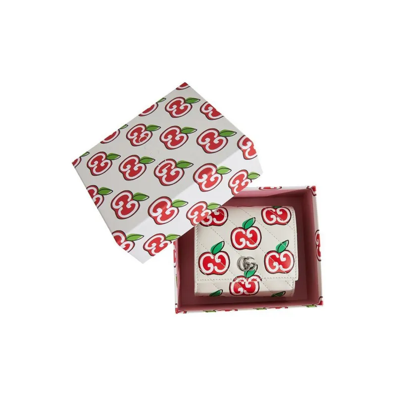 GUCCI GG Marmont Leather Card Holder Wallet Women's White-6