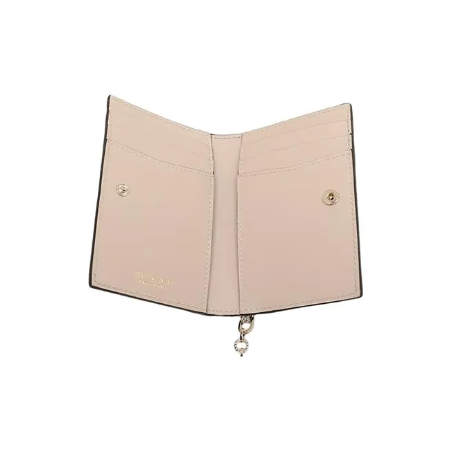 BVLGARI Serpenti Forever Series Water Snake Skin Foldable Card Holder Women's Brown-3