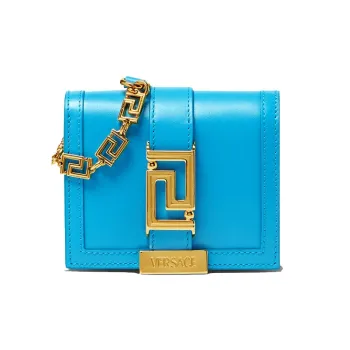 VERSACE Greca Goddess Cow Leather With Lambskin Decoration Shoulder Bag Crossbody Bag Wallets Women's Blue