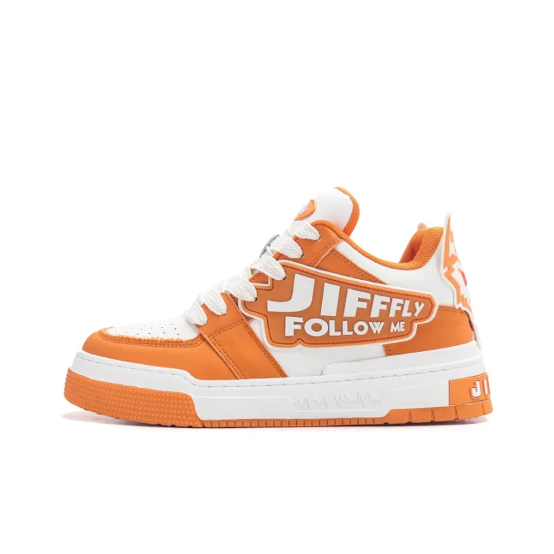 Jifffly Anti Slip And Wear Resistant Height Increasing Low Top Skateboard Shoes Unisex White Orange-1
