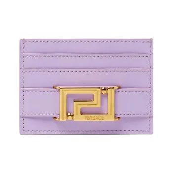 VERSACE Greca Goddess Cow Leather Wallet Card Clip Card Holder Women's Purple