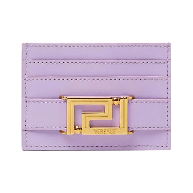 VERSACE Greca Goddess Cow Leather Wallet Card Clip Card Holder Women's Purple-0