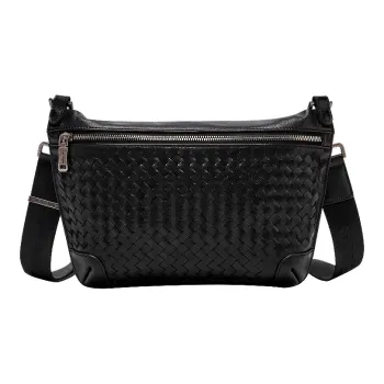 Hush Puppies Top Grain Cow Leather One Shoulder Crossbody Fanny Pack Sling Bags Small Size Men's Black