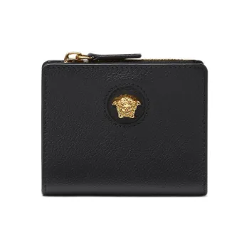 VERSACE La Medusa Cow Leather Wallet Women's Black