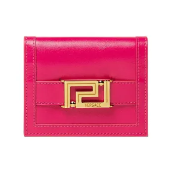 VERSACE Greca Goddess Cow Leather Patchwork With Sheepskin Wallet Women's Pink