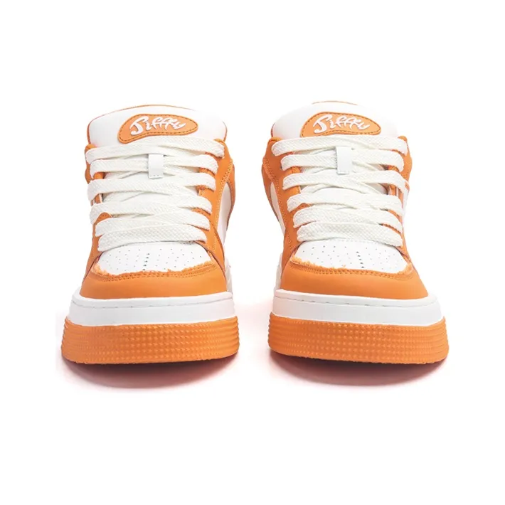 Jifffly Anti Slip And Wear Resistant Height Increasing Low Top Skateboard Shoes Unisex White Orange-4