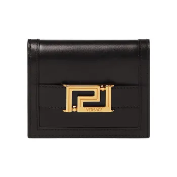 VERSACE Greca Goddess Cow Leather Patchwork With Sheepskin Wallet Women's Black