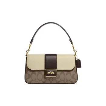 COACH Grace Canvas With Leather Shoulder Bag Portable Crossbody Bag Shoulder Bag Women's Khaki Brown & White